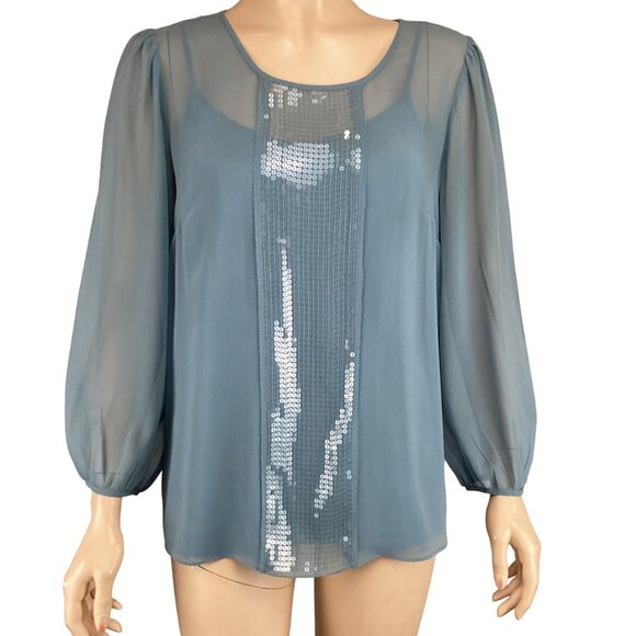 Talbots Top Size 8‎ Blue Sequin-Embellished Long Sleeve Blouse 2PC - Picture 1 of 9